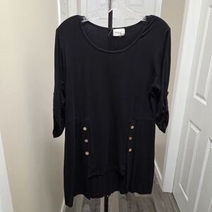 Papa Vancouver Black Bamboo Blend Button-Accent Top